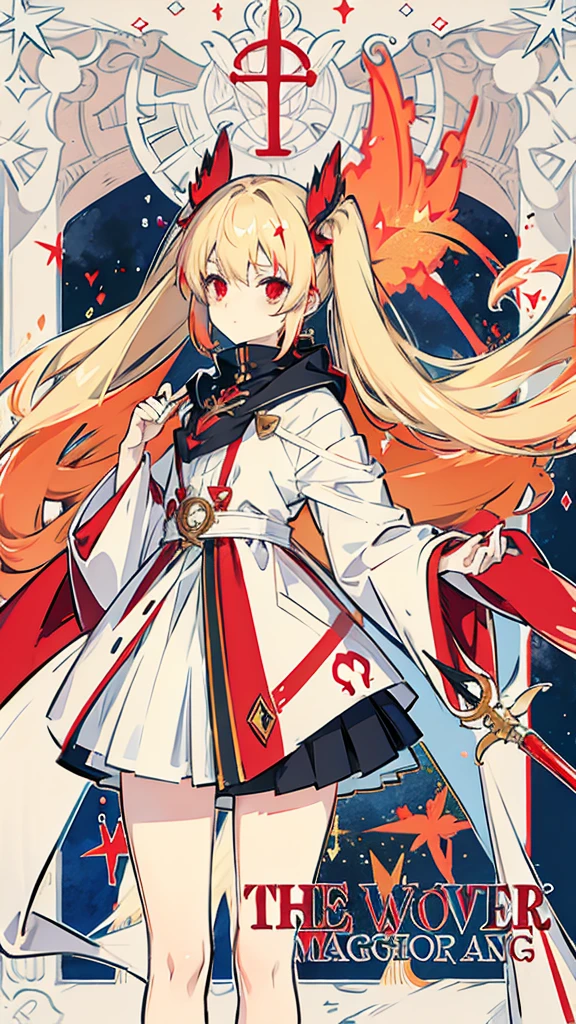 Hair colorbeige,Red Eye,Twin tails,Long Hair,Wizard,Magic wand,Expressionless,