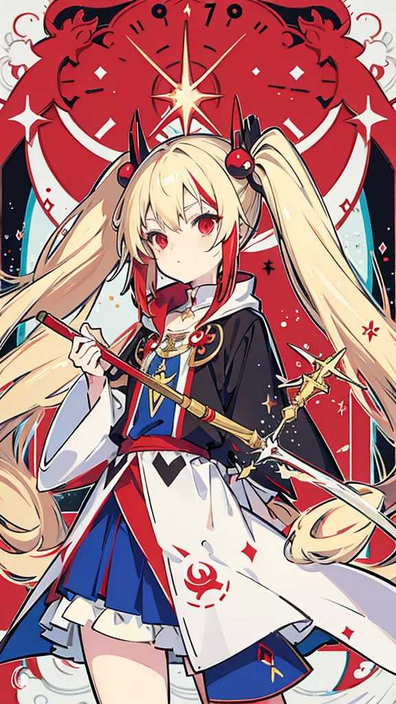Hair colorbeige,Red Eye,Twin tails,Long Hair,Wizard,Magic wand,Expressionless,