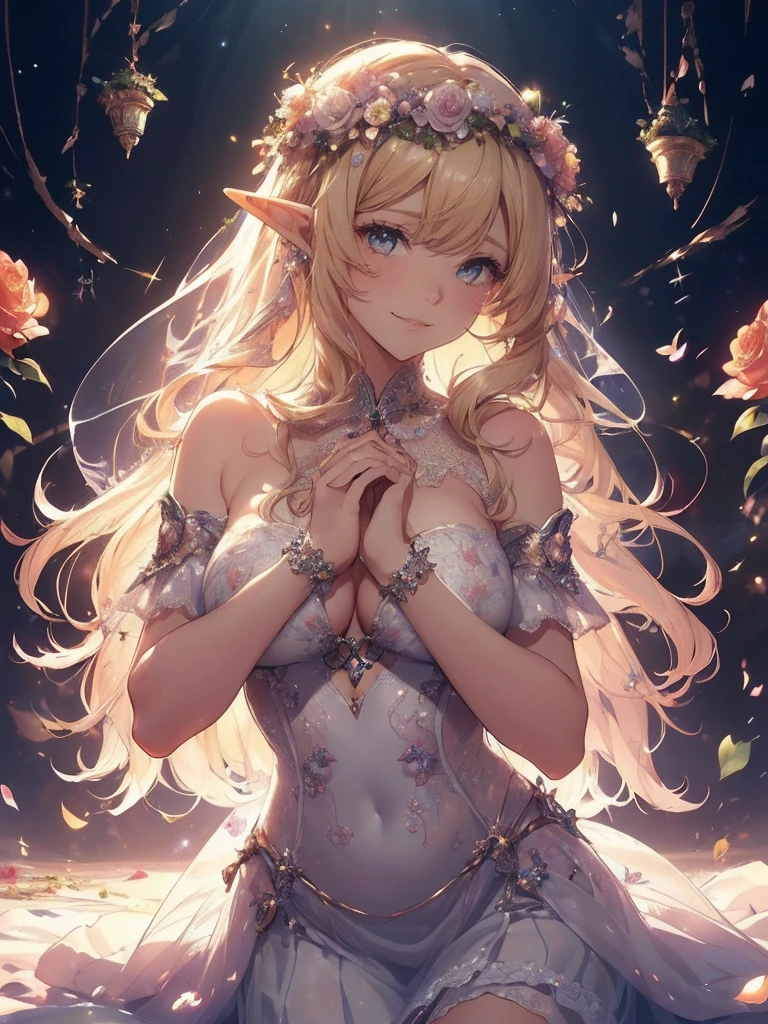 最high quality、1 beautiful woman, 、View from the front、、、Blushing、、Ecstasy、Beautiful thighs、Filled with red roses、 E.G: Worst quality ,flower fractal fine art、Fill the screen with flowers、Bigger on the screen、、Beautiful Eyes、Fairy tale、Märchen Beautiful Eyes,High-definition depiction, Realistic, 8K, Unity, , light smile, Beautifully and vividly drawn, , Beautiful, beautiful, clear skin、sexly see-through white dress ,sexly 、 Pray with hands together、, Romanticism,mosquito。Marble pillar、Lots of flowers、Temple of Gentle Light、 The most beautiful form of chaos, Mr..々Farbe, Intertwined flowers, P article,Magical gentle light,smile,sexy,image quality、masterpiece、Beautiful Face、Super beautiful woman((Big breasted 22 year old office lady、Bust 120,Beautiful long ironed hair、Blonde Hair、height: 165cm。、sexy、Esbian、high quality、、Visual Arts、最high quality、1 woman E.G: Worst quality ,Flower fractal art、、Beautiful radiance,High-definition depiction, Realistic, 8K, Unity, , light smile, Beautifully and vividly drawn, , Beautiful, beautiful, clear skin、sexly ((see-through stocking,))Countless rays of light pouring down, Swirling Light, , Raise one arm above your head, Intense light is emitted from the magic flower circle in front of the girl. Romanticism,: The most beautiful form of chaos, Mr..々Farbe, Intertwined flowers, Particle,magical gentle light,smile,sexly,image quality、masterpiece、Beautiful Face、Super beautiful elf woman((Big breasted ,Beautiful 、sexly、Esbian、、high quality、Visual art、Written boundary depth、、elf Ears、、universe、Happy smile、、、elegant、ticker beautiful decorative、、magic、、Beautiful bed、A kind smile、wonderful、Fluttering petals、、Cultivate fantasy、、Mystery light Lots of flowers、、art、art,mystery,Ultra-high resolution,atmosphere 最high quality、