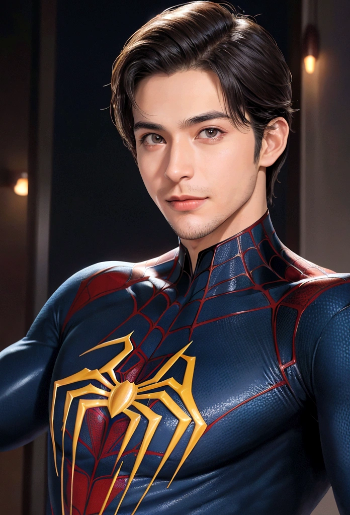 Attractive 30 year old man, Spiderman Suit, A Thousand Morals, Dick Out, whole body , Executive Sexy Man, So, Terno, Front Camera Focus, Portrait Mode, Straight in front of the camera