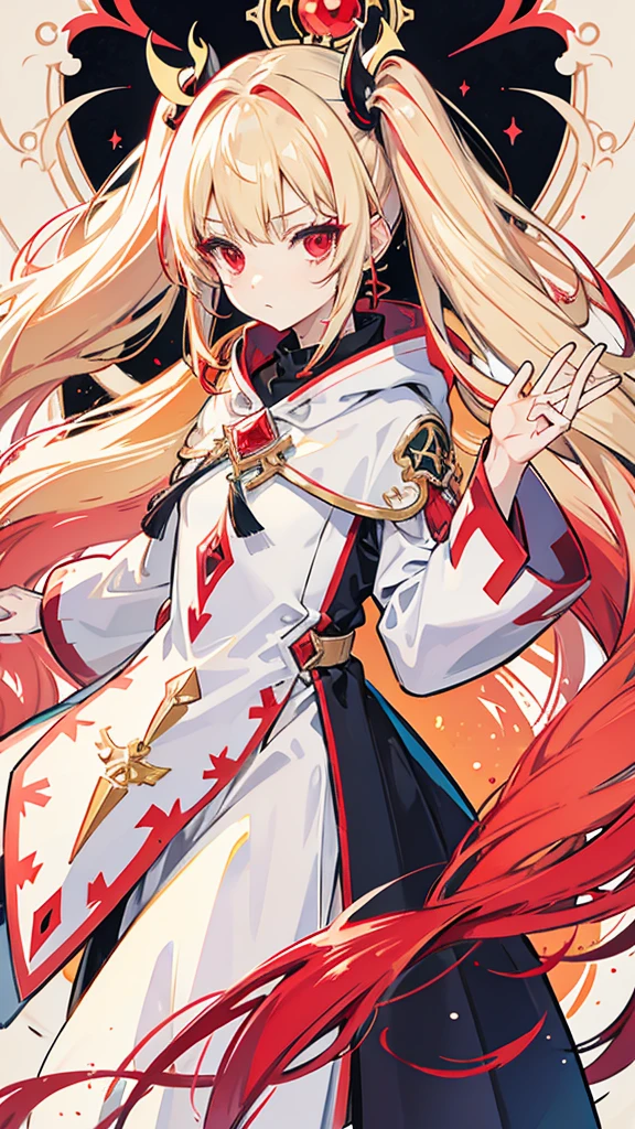 Hair colorbeige,Red Eye,Twin tails,Long Hair,Wizard,gem,Expressionless,