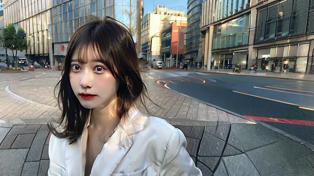 There is a girl in a deserted city, she is scared and sad.