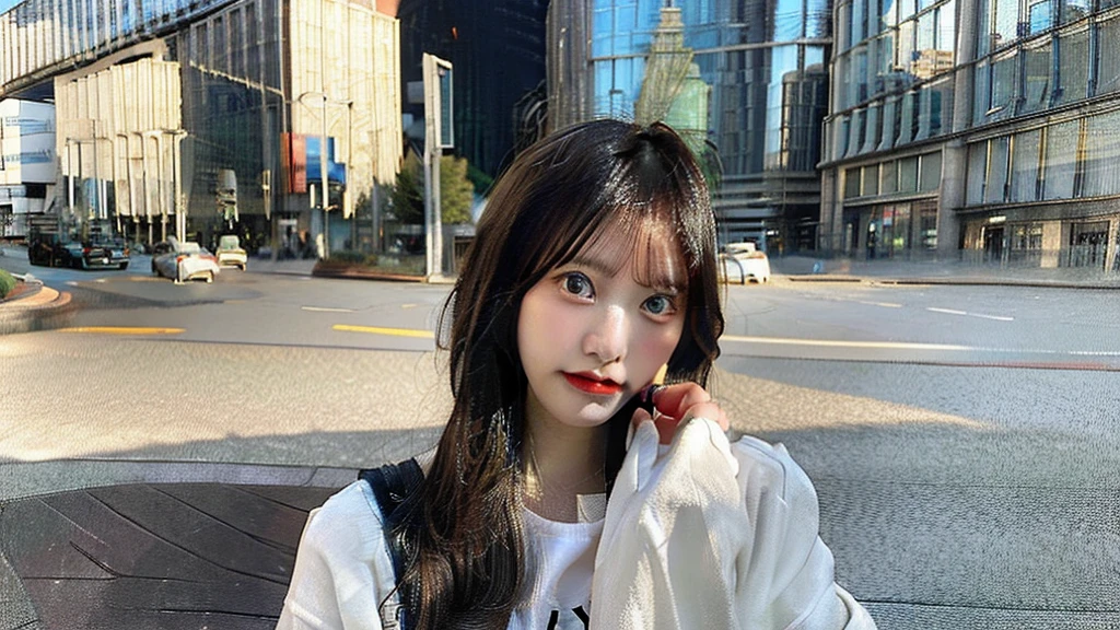 There is a girl in a deserted city, she is scared and sad.