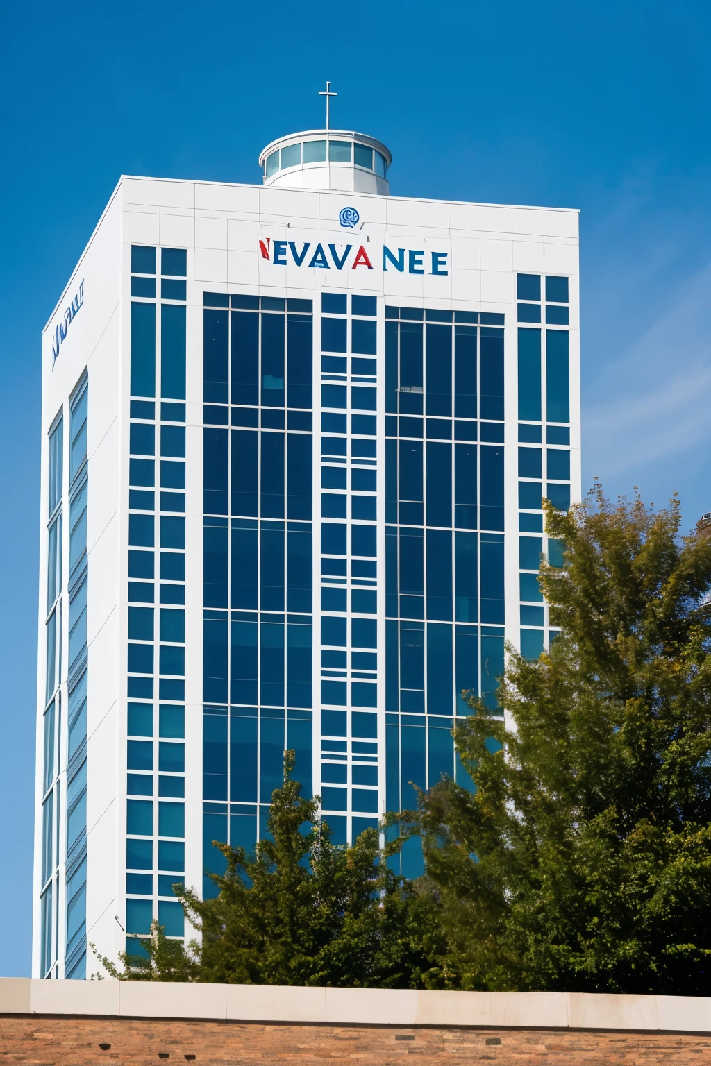Create an image of my company, where on a building you can see the name of my company called NevArte