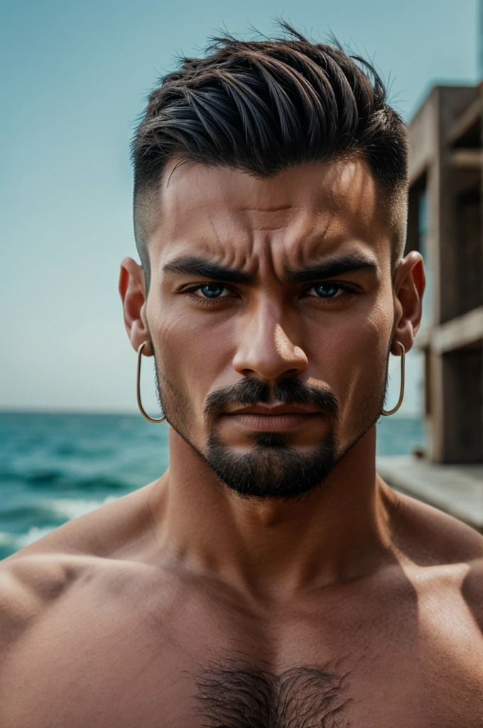 A strong man masculine man with jade eyes