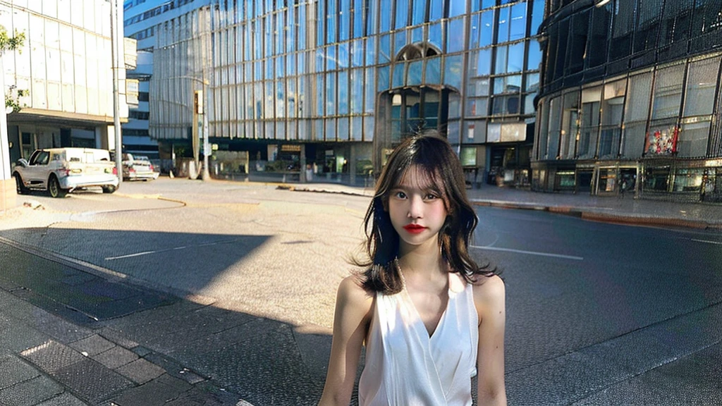 A girl who is wandering in an abandoned city is very naked and semi-dressed.