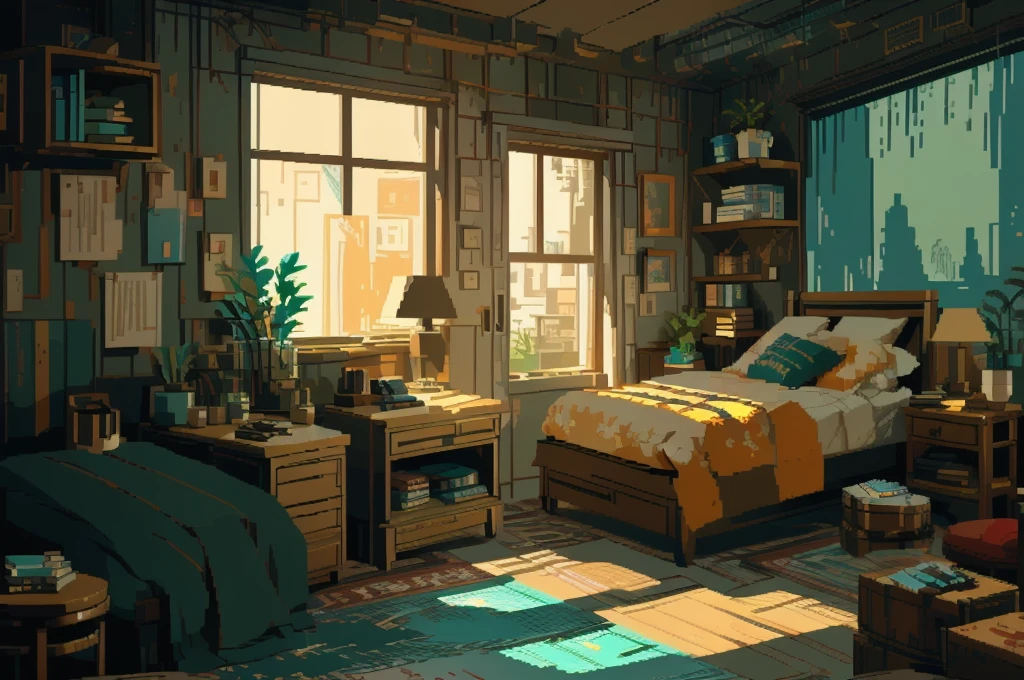There is a room,There is a table and a chair inside, Relaxation concept art, Created by senior environment artists, Interior Background Art, Realistic concept art, Global Illumination. Visual effects, Global Illumination!! complex, Akihiko Yoshida. Unreal Engine, Realistic concept art, 高度Realistic concept art, Realistic afternoon lighting, Personal room background, Exquisite pixel art concept art