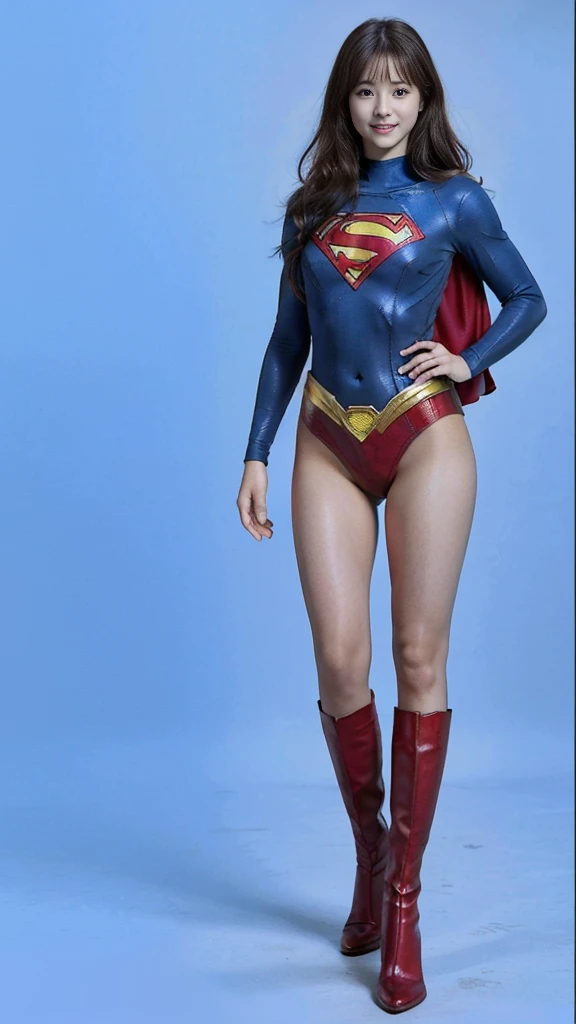 No background、(((Beautiful legs in black tights.)))、(((Legally express the beauty of your smile)))、((((Make the most of your original images)))、(((Supergirl Costume)))、(((Beautiful very short hair)))、(((suffering)))、(((Please wear black tights....、Wear red boots)))、((Best image quality、8K))、((Highest quality、8K、masterpiece:1.3))、(((Preserve background )))、Sharp focus:1.2、Beautiful woman with perfect figure:1.4、Slim Abs:1.2、Wet body:1.5、Highly detailed face and skin texture、8K