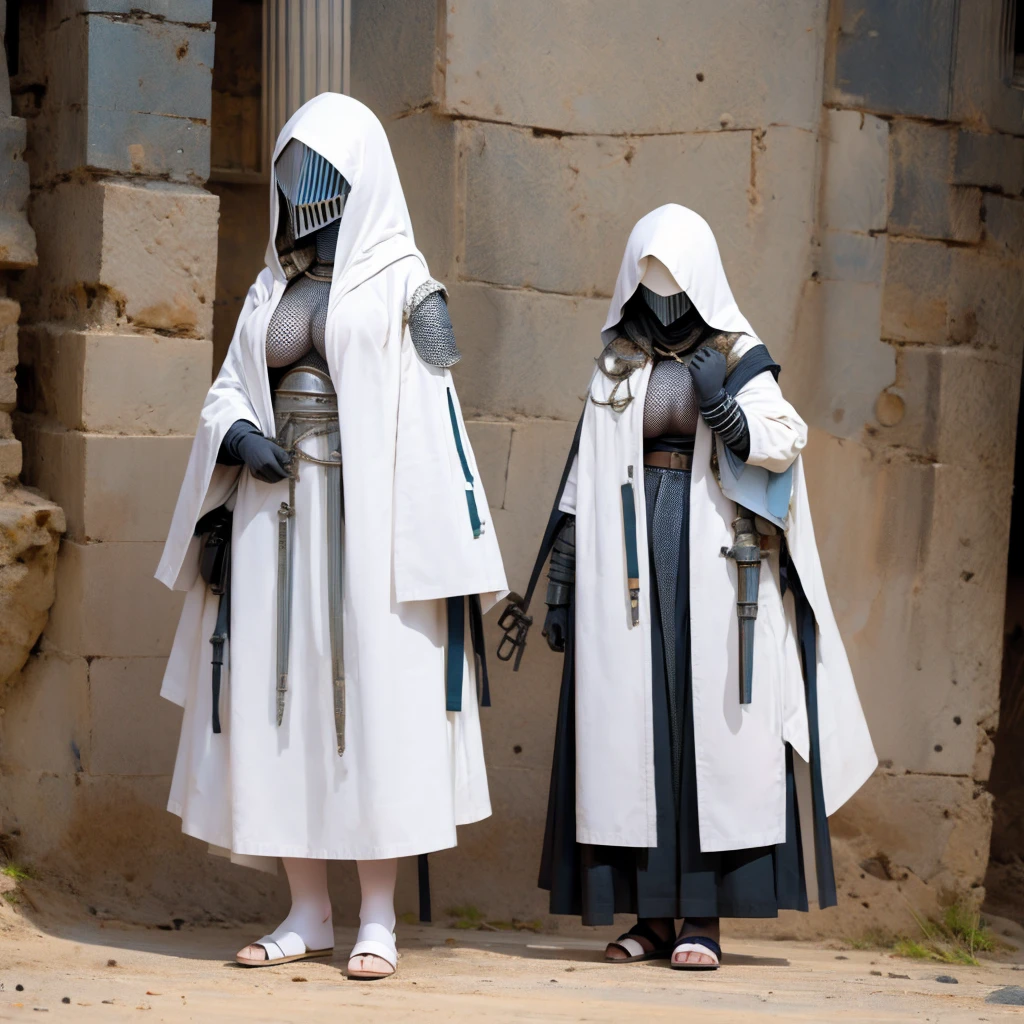 ((giganticbreasts)),pale skin,girl,clothed,knight hooded cloak,Iron Mask