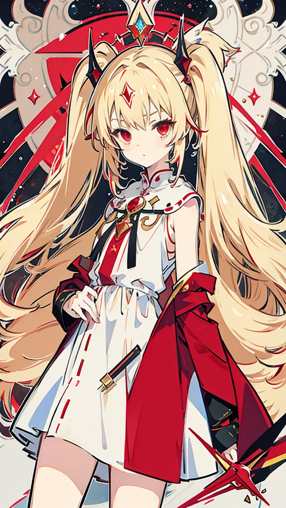 Hair colorbeige,Red Eye,Twin tails,Long Hair,Wizard,gem,Expressionless,