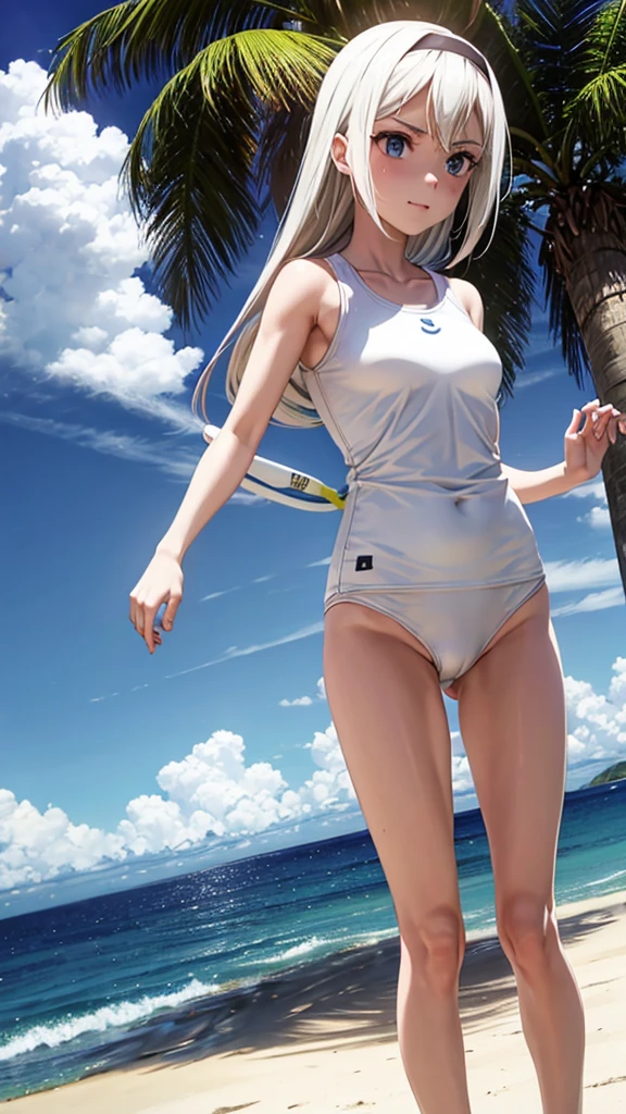 On the beach with a white swimsuit