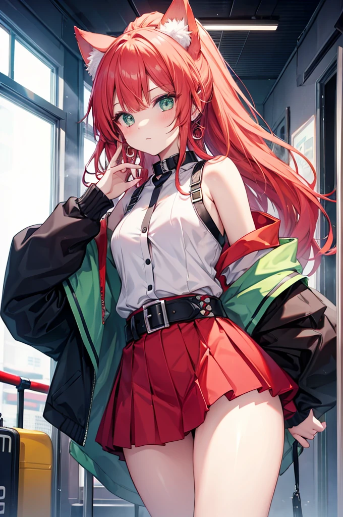 Fantasy Redhead ponytail beauty Green Eyes Cat ear Have Big earrings
