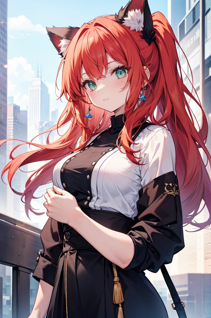 Fantasy　Redhead　ponytail　beauty　Green Eyes　Cat ear　Have　Big earrings