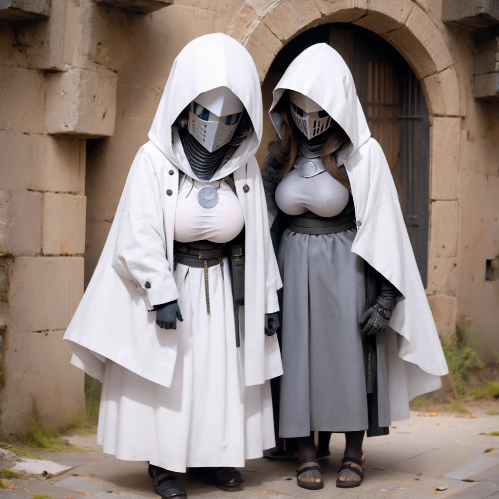 ((giganticbreasts)),pale skin,girl,clothed,knight hooded cloak,Mask