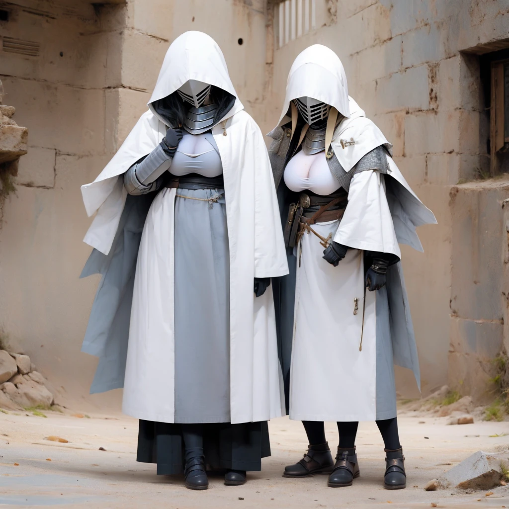 ((giganticbreasts)),pale skin,girl,clothed,knight hooded cloak,Mask