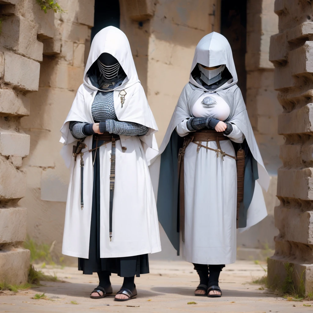 ((giganticbreasts)),pale skin,girl,clothed,knight hooded cloak,Mask