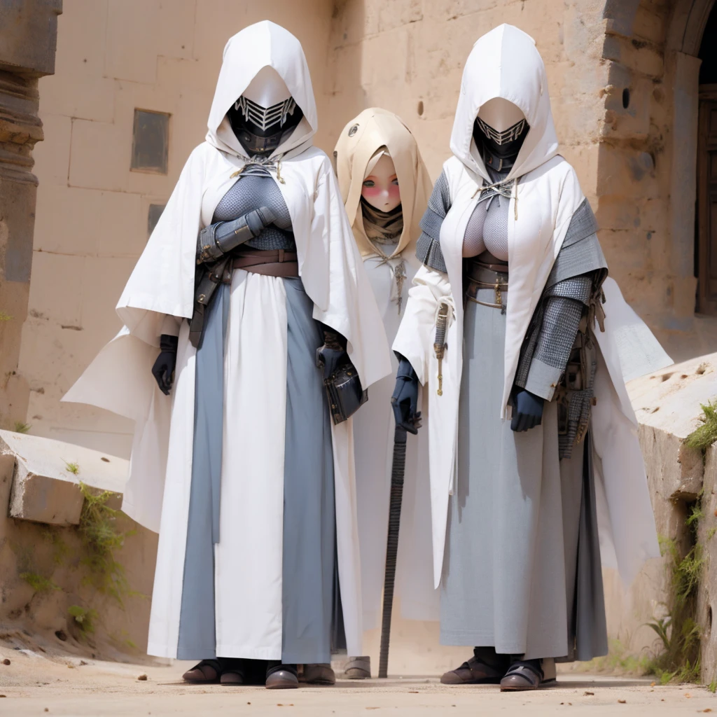 ((giganticbreasts)),pale skin,girl,clothed,knight hooded cloak,Mask