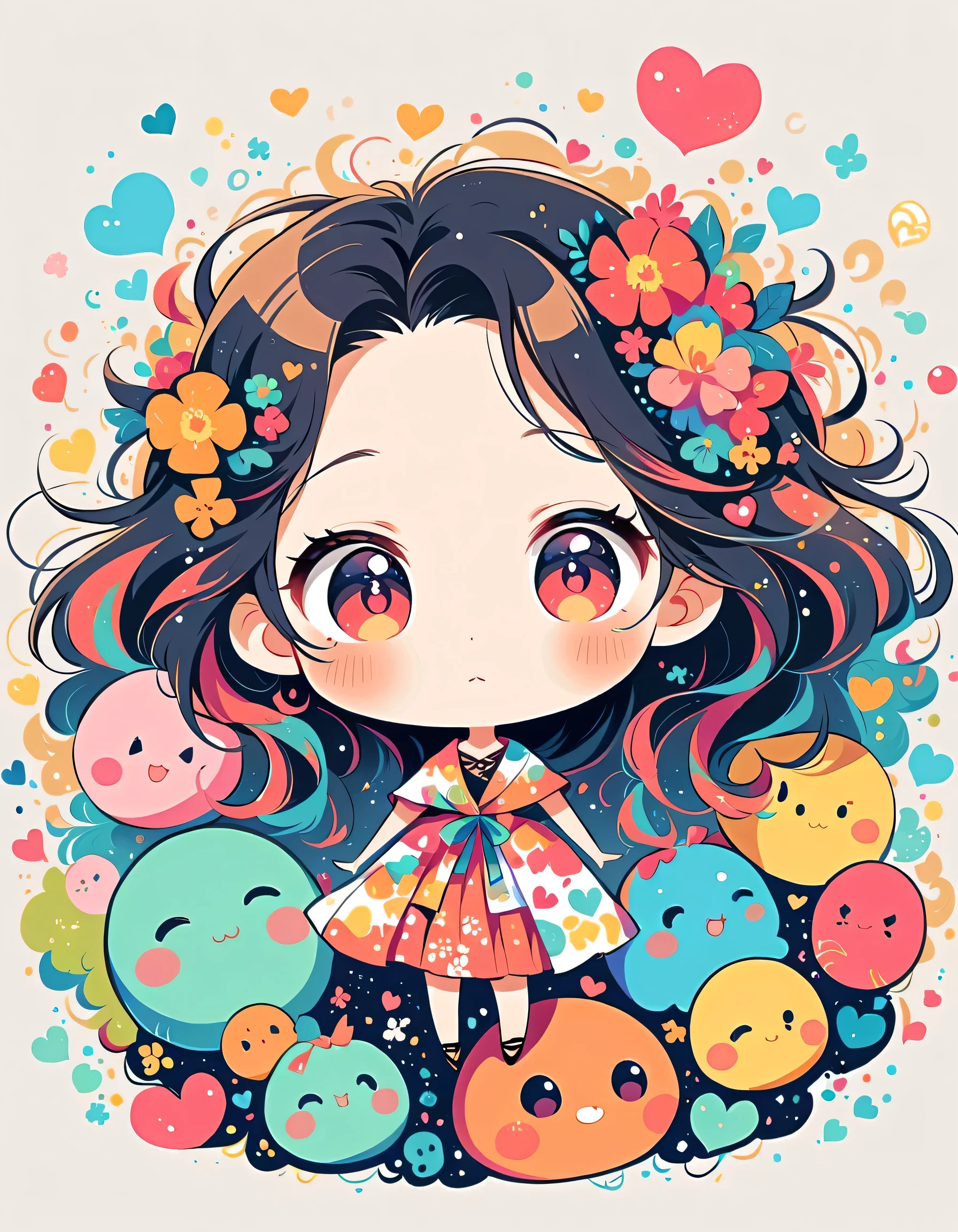 Mai Yoneyama style, Simple Line Initialism,Abstract art,Urban Background, colorful hearts ,(((The most beautiful girl of all time))), (((chibi))), (((Cute amoeba))), Space Travel