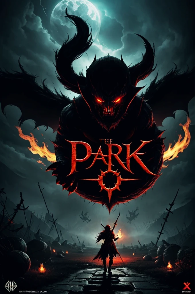 Generate a round dark spirit logo with dark spirit letters for video game