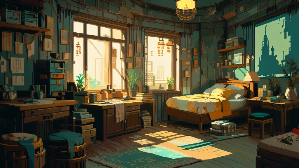 There is a room,There is a table and a chair inside, Relaxation concept art, Created by senior environment artists, Interior Background Art, Realistic concept art, Global Illumination. Visual effects, Global Illumination!! complex, Akihiko Yoshida. Unreal Engine, Realistic concept art, 高度Realistic concept art, Realistic afternoon lighting, Personal room background, Exquisite pixel art concept art