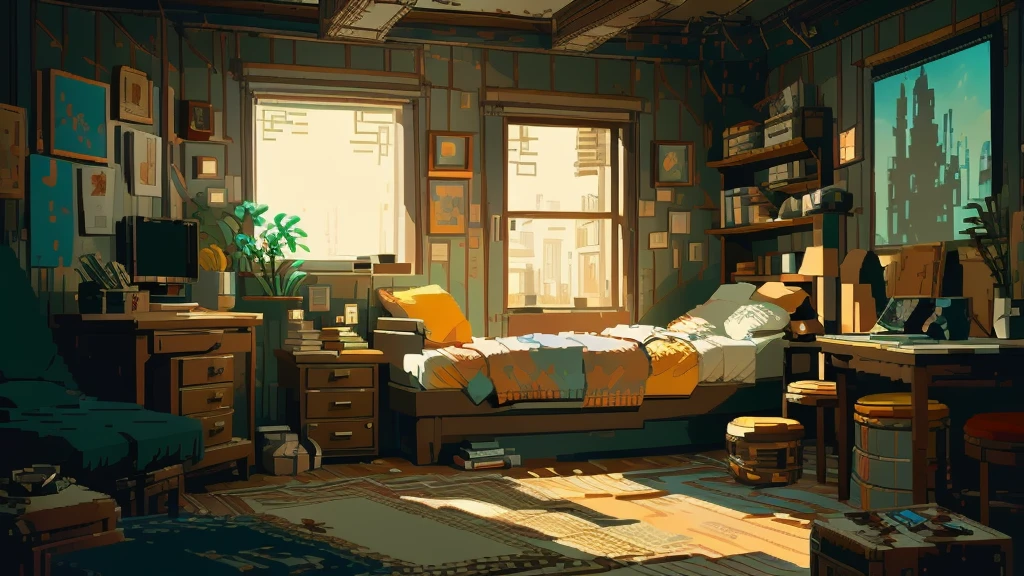 There is a room,There is a table and a chair inside, Relaxation concept art, Created by senior environment artists, Interior Background Art, Realistic concept art, Global Illumination. Visual effects, Global Illumination!! complex, Akihiko Yoshida. Unreal Engine, Realistic concept art, 高度Realistic concept art, Realistic afternoon lighting, Personal room background, Exquisite pixel art concept art