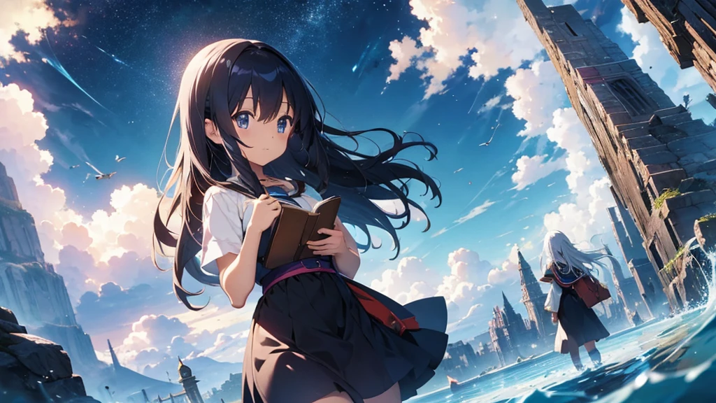 Woman choosing a book from the Akashic Records,anime,