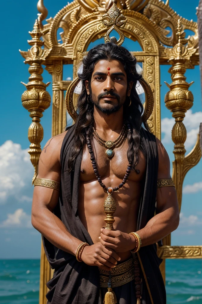 Mahadev, or Lord Shiva, is one of the principal deities of Hinduism, often associated with transformation, destruction, and regeneration. His depiction varies, but certain consistent elements define his iconic appearance. Here’s a detailed description based on traditional Hindu iconography:

### Detailed Description of Lord Shiva's Appearance

1. **Physical Attributes**:
   - **Third Eye (Trinetra)**: Shiva is often depicted with a third eye on his forehead, symbolizing wisdom and insight. It also represents his ability to see beyond the apparent and destroy evil.
   - **Crescent Moon (Chandrakor)**: A crescent moon rests on his matted hair, representing time and its cyclical nature.
   - **Blue Throat (Neelkanth)**: Shiva’s throat is blue, a result of him consuming poison during the churning of the ocean (Samudra Manthan) to save the world.
   - **Ash-smeared Body**: His body is covered in ash, signifying his transcendence over physical and material concerns, as ash is what remains after everything is burnt.

2. **Attire and Ornaments**:
   - **Matted Hair (Jata)**: His hair is long and matted, symbolizing his ascetic nature. The Ganges River flows from his hair, illustrating his role in the sustenance of life.
   - **Tiger Skin (Vyaghracharm)**: Shiva is often shown wearing a tiger skin, representing his control over the animalistic nature and his mastery over all creatures.
   - **Rudraksha Beads**: He wears a garland of Rudraksha beads, symbolizing the tears of Rudra (an aspect of Shiva) and used for meditation and spiritual practices.
   - **Serpents (Nagas)**: Serpents coil around his neck and arms, symbolizing his power over dangerous creatures and his mastery of ego and fear.

3. **Weapon and Symbols**:
   - **Trident (Trishula)**: He holds a trident, representing his power over the three aspects of creation, preservation, and destruction, or the three gunas (qualities) – Sattva (goodness), Rajas (passion), and Tamas (ignorance).
   - **Damaru (Drum)**: A sm