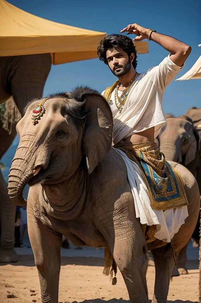 vijay deverakonda as Arjuna, dulquer salmaan as shri krishna, mahabharat war,fallen soldiers,dead horses and elephant,dead men,battlefield