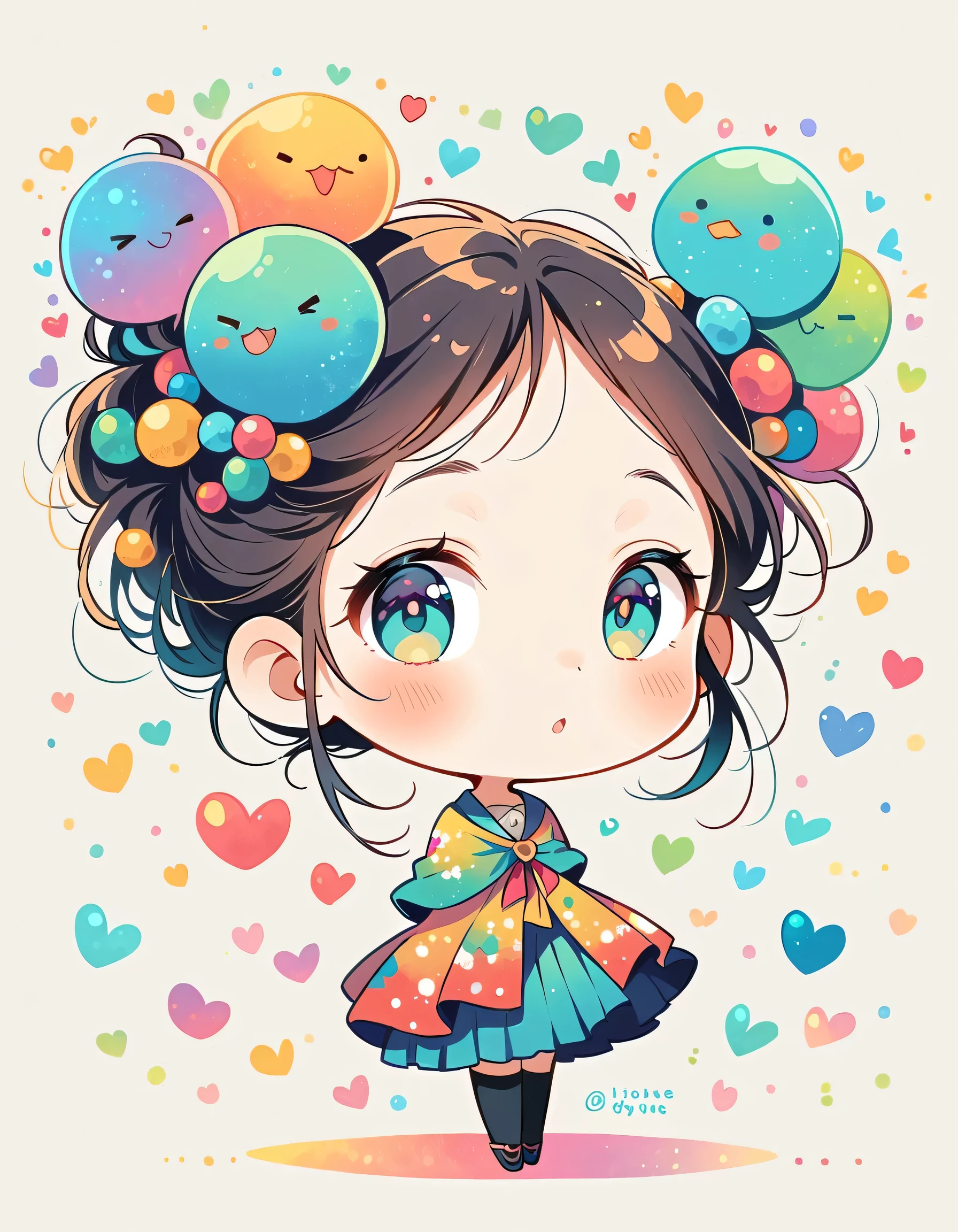Mai Yoneyama style, Simple Line Initialism，Abstract art，Urban Background, colorful hearts ,(((The most beautiful girl of all time))), (((chibi))), (((Cute amoeba))), トトロの森
