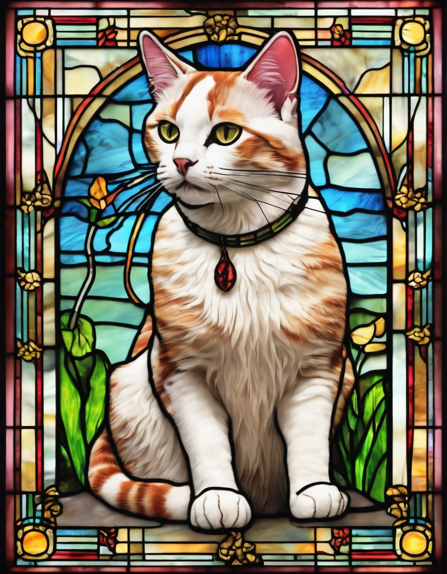 Cat stained glass window made by d4bz