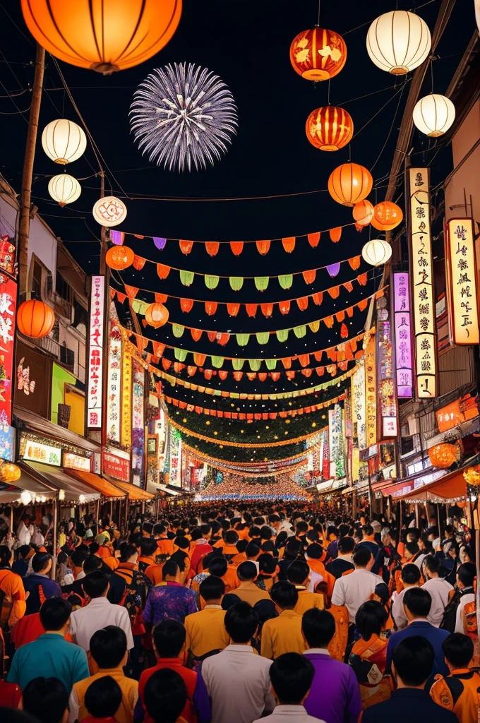 A festival that beautifully combines Japanese festivals, Halloween, and Christmas.、Painted in the style of pop art。Characterized by bright colors and bold lines.、The festival atmosphere is getting more exciting。people々While dancing in traditional festival costumes、サンタクロースやハロウィンの仮装をしたpeople々Also mixed、A joyous festival scene unfolds。The sounds of music and fireworks echoed、The venue was filled with a sense of unity。This piece of pop art is、Combining elements of different cultures and festivals、It creates new energy and creativity。
