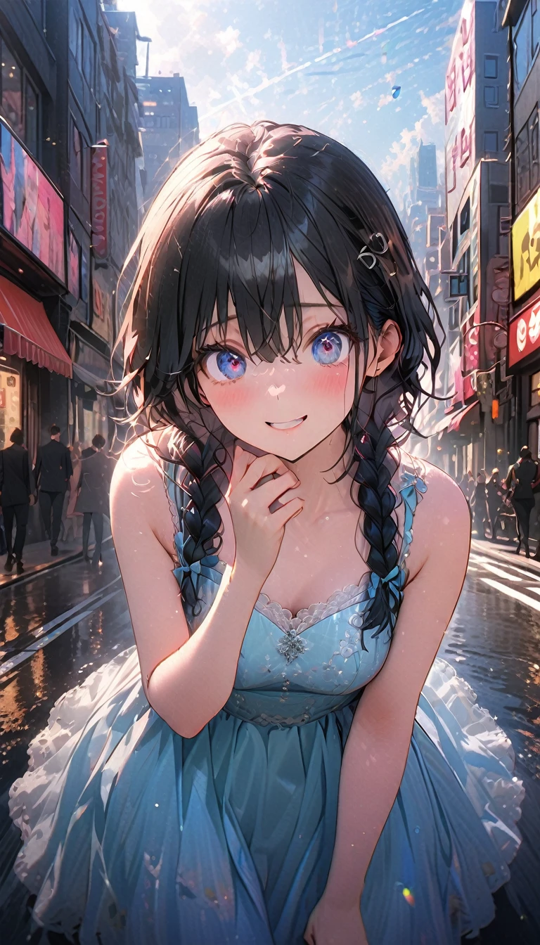 1 Female\(prince,cute,cute,20-year-old,Long braids,Black Hair,Eye color: Ocean Blue,Big eyes,Dynamic pose,,Loose-lipped,Wearing a beautiful lace dress,suffer,Scared,Playfully、panic、smile、Bitter smile、Confused,(Grab her throat),avert your eyes,look up\), break ,background\(city,coastal\), break ,quality\(8K,非常に精細なCGユニットのwallpaper, masterpiece,High resolution,top-quality,top-quality real texture skin,Surreal,Increase the resolution,RAW Photos,最高quality,Very detailed,wallpaper,Cinema Lighting,Ray-tracing,Golden Ratio\),[Browsing Caution]