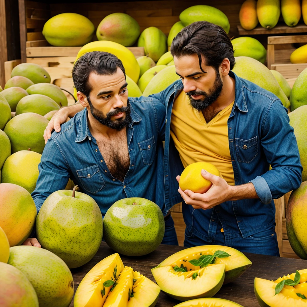 Funny mango with man
