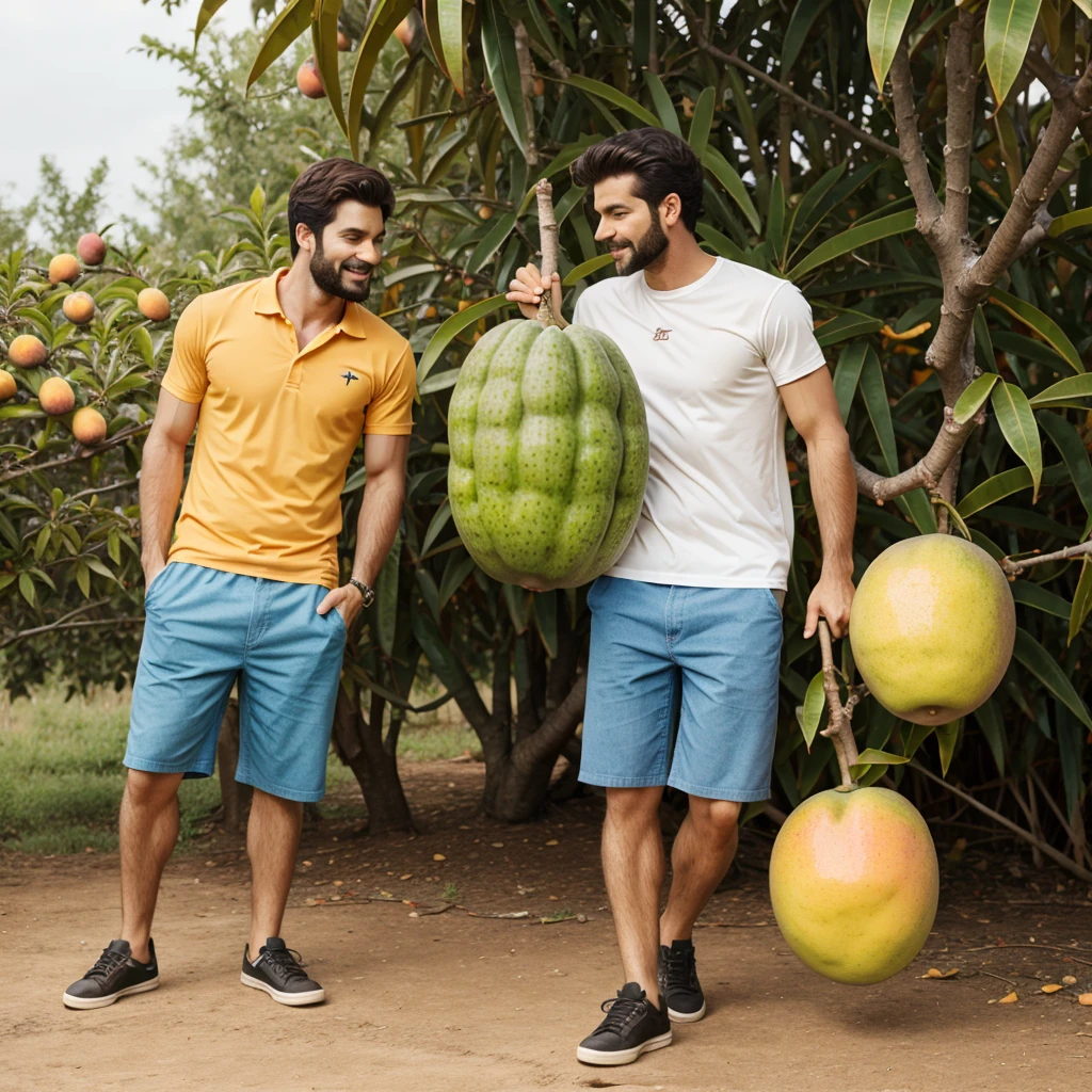 Funny mango with man