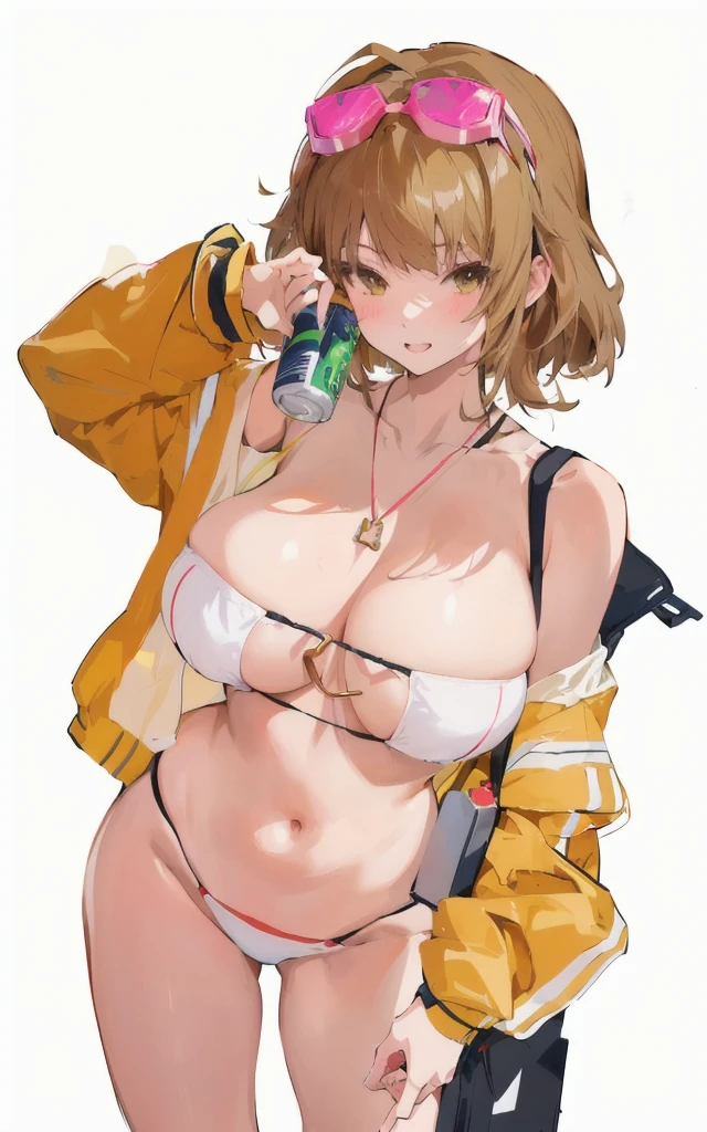 Anime girl with a backpack and a mobile phone in her hands, Anime girl drinking energy drink, Fleet Collection Style, From Girl Front, Holding a beer!!, Makoto shinka, Attractive anime girl, Makoto, have a drink, Actress 👀 :8, (SFW) Work, Thickness, Anime cute art style, soda themed girl