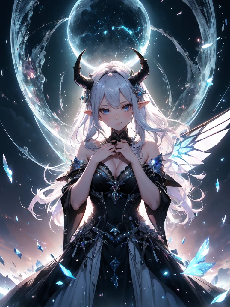 最高quality、1 woman elf、巨大なbeautiful剣を持つ、Succubus、Throne、pipe organ、beautiful瞳、beautiful装飾のdress、Devil decoration on head、Ice Sword、最高quality , fractal art.氷のThrone、Ice Palace、((Giant Ice Sword、beautiful装飾の大きな剣を持つ))Bikini Armor、ロングスmosquitoートドレス ((smile、))((see-through dress ))SMqueen、Orgasm、Ecstasy、Devil's World、ice World、Bigger on the front、 beautiful輝き,High-definition depiction, Realistic, 8K, Unity, beautiful太もも,,Giant Devil's Wings、虹colorに輝く翼、、 light smile, Beautifully and vividly drawn, , beautiful beautiful透き通る肌、輝くbeautiful装飾の魔法、Giant horns、 demon king、、beautiful装飾の角、 , beautiful、 Romanticism,mosquito。 Lightning Effect((have big beautiful sword )) 混沌の最もbeautiful形, Mr..々color, Intertwined flowers, P article,Magical gentle light,smile,,image quality、masterpiece、beautiful顔、Super beautiful elf woman((Big breasted 22 year old office lady、Bust 120,Beautiful long ironed hair、Silver Hair、height: 165cm。、Esbian、、高quality、、Visual Arts、最high quality、1 woman elf NP: Worst quality ,beautiful fractal art Marble pillar、、、light、Beautiful radiance,High-definition depiction, Realistic, 8K, Unity, , light smile, Beautifully and vividly drawn, , Beautiful, beautiful, clear skin、 ((see-through BLACK dress,))Countless rays of light pouring down, Swirling Light, big background, , Intense light is emitted from the magic circle in front of the girl. Romanticism,Cowboy Shot: quality
