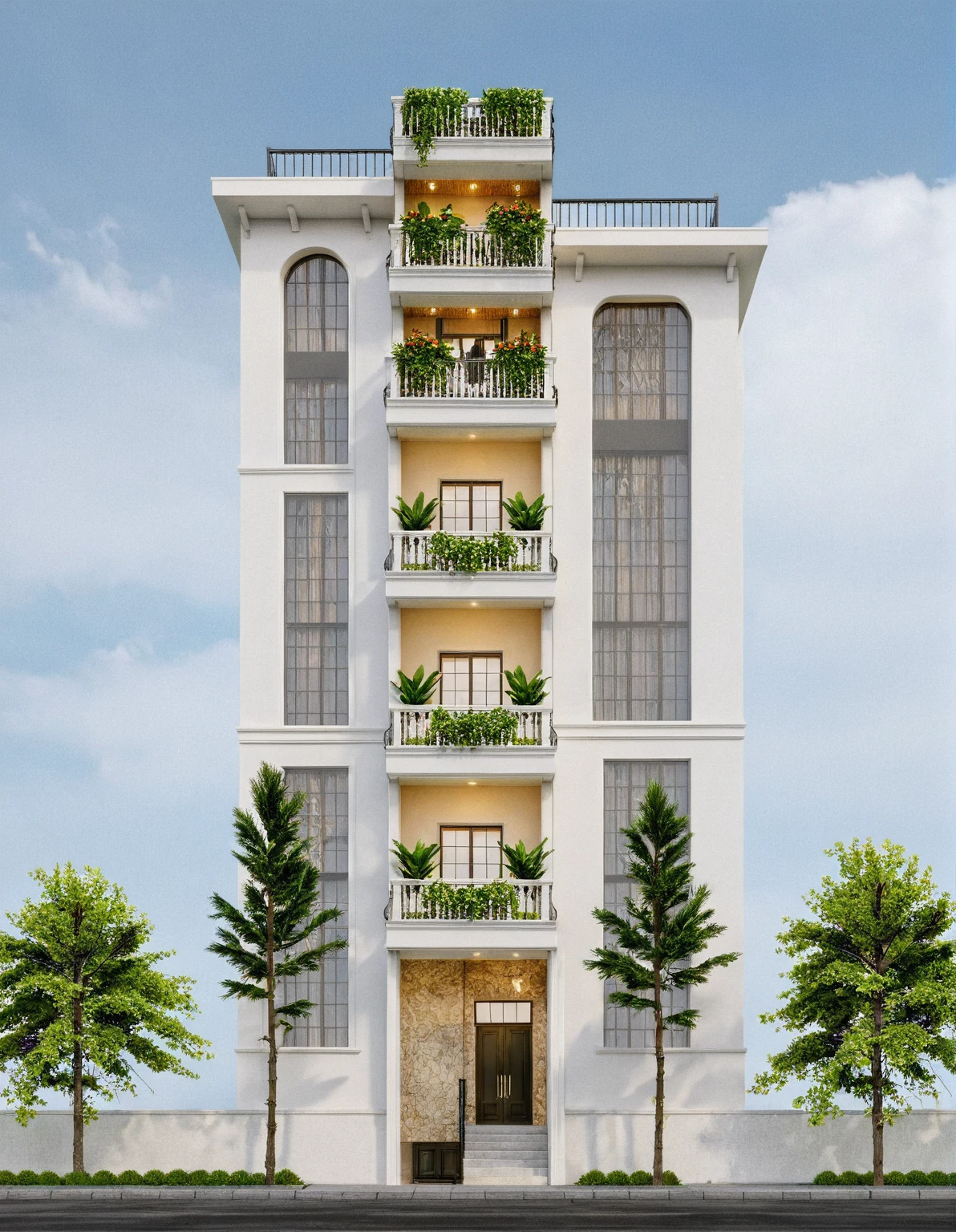 Raw photo,Masterpiece, high quality, best quality, authentic, super detail,
exterior, outdoors, house style indochine on the street ,aiaigroup
road,pavement, grass, trees, sky, cloud, (day:1.1)
