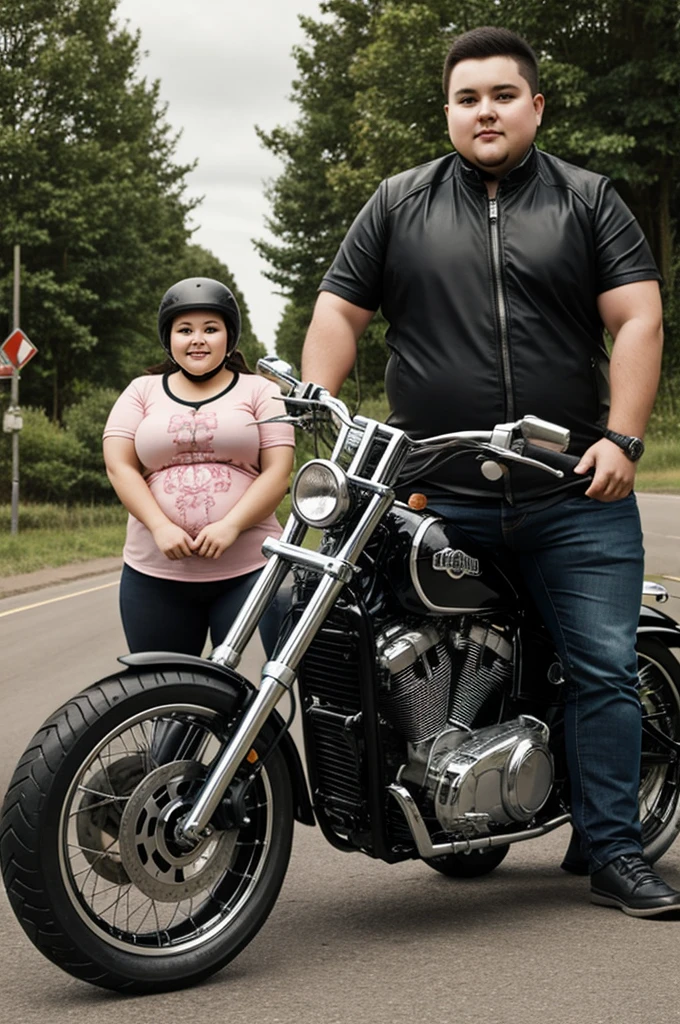 Chubby girl and thin boy biker