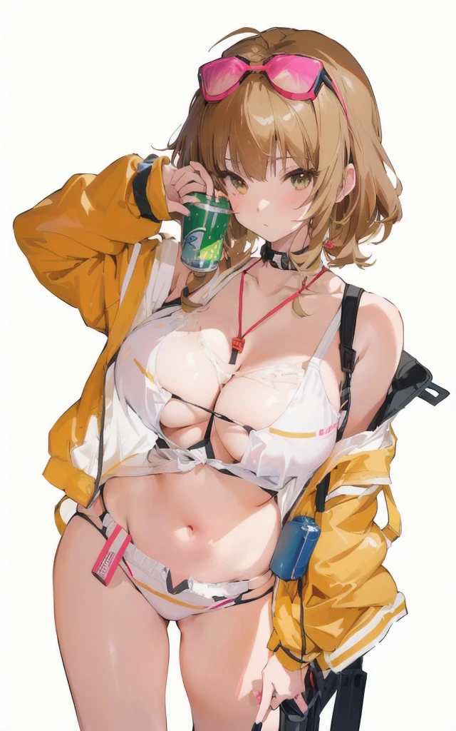 Anime girl with a backpack and a mobile phone in her hands, Anime girl drinking energy drink, Fleet Collection Style, From Girl Front, Holding a beer!!, Makoto shinka, Attractive anime girl, Makoto, have a drink, Actress 👀 :8, (SFW) Work, Thickness, Anime cute art style, soda themed girl