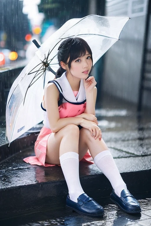 japanese , idol , bangs , Summer clothes , rain , umbrella , Navy Socks , loafers