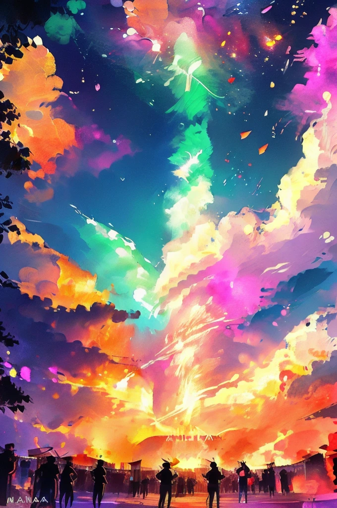 Draw an event that brings together festivals from around the world. I want the image to be as colorful and beautiful as possible.