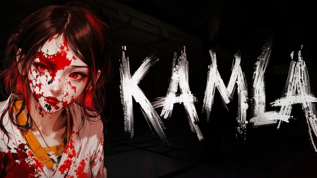 blurred image of a woman with a bloody face and red nose, us, inspired by Kamagurka, kanamemo, hints of Yaoi Kasuma, [ horror game ], Yaoi Kasuma, katana zero video game character, katana, inspired by Kano Sansetsu, karma, Yume Nikki, horror game graphics