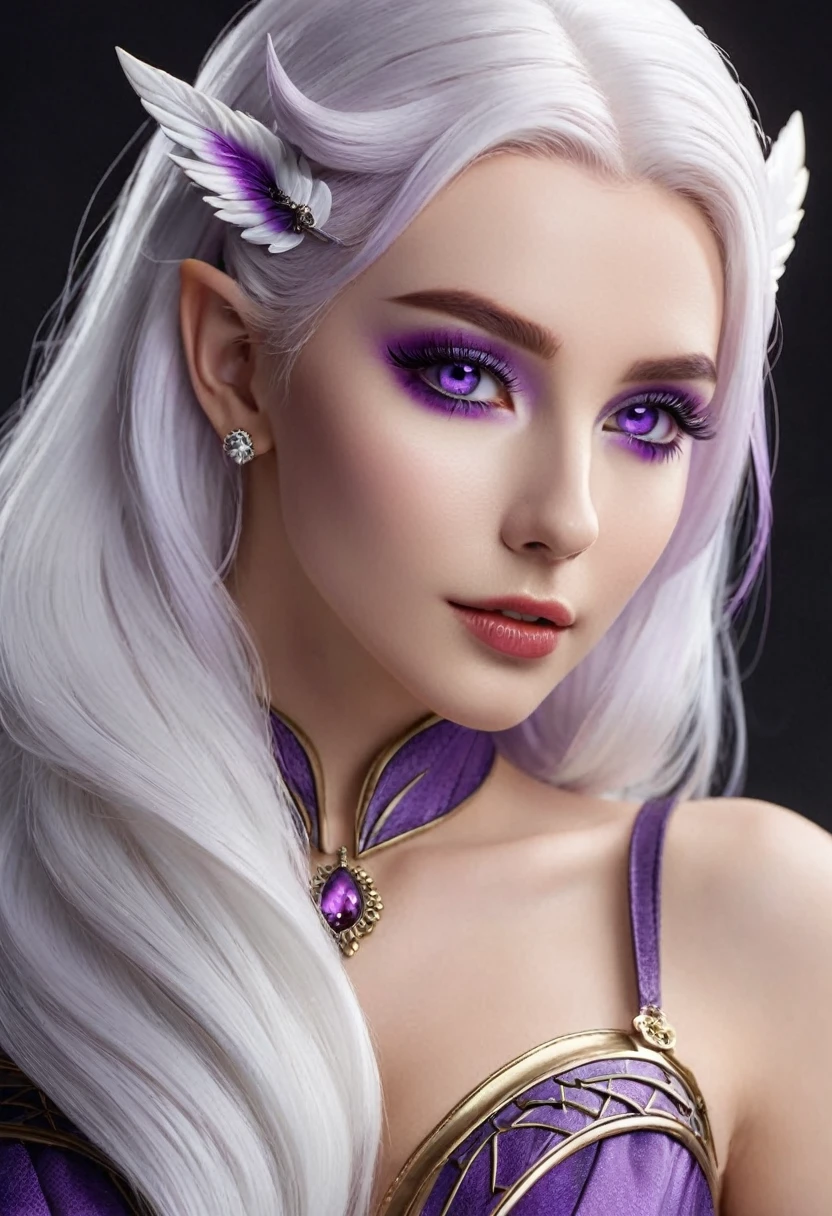 Unicorn Anthropomorphic Woman High detail White hair Purple pupils