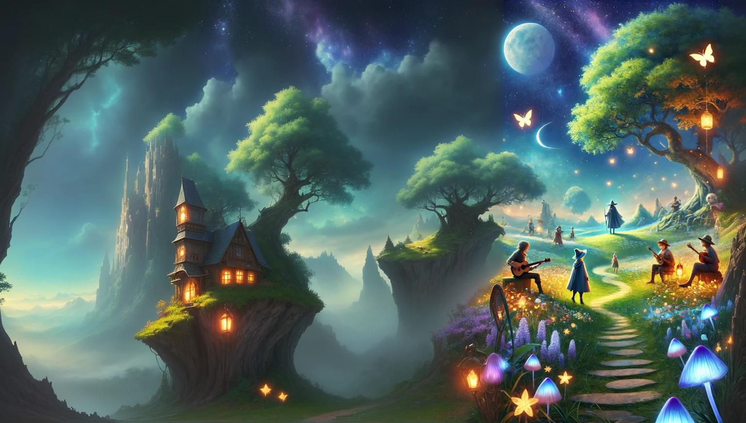 whimsical fantasy landscape art, Fantasy art style, Magical Landscapes, fantasy scene, Lost in a dreamy fairylandscape, Magic fantasy highly detailed, Background artwork, fantasy digital art, Anime fantasy illustration, Very beautiful fantasy art, Digital Art Fantasy, Fantasy Classic Digital Art, A mesmerizing magical fantasy forest