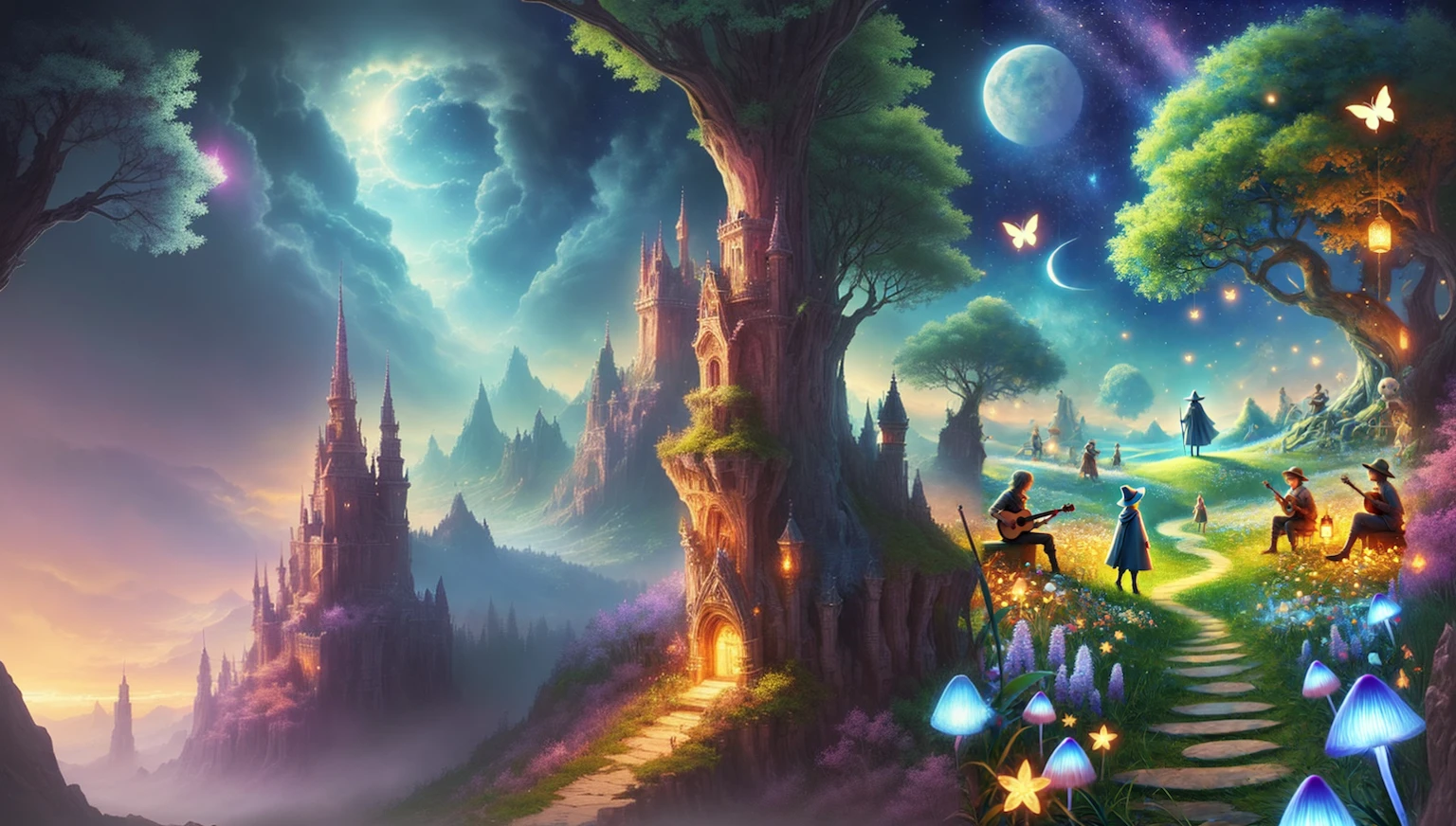 whimsical fantasy landscape art, Fantasy art style, Magical Landscapes, fantasy scene, Lost in a dreamy fairylandscape, Magic fantasy highly detailed, Background artwork, fantasy digital art, Anime fantasy illustration, Very beautiful fantasy art, Digital Art Fantasy, Fantasy Classic Digital Art, A mesmerizing magical fantasy forest