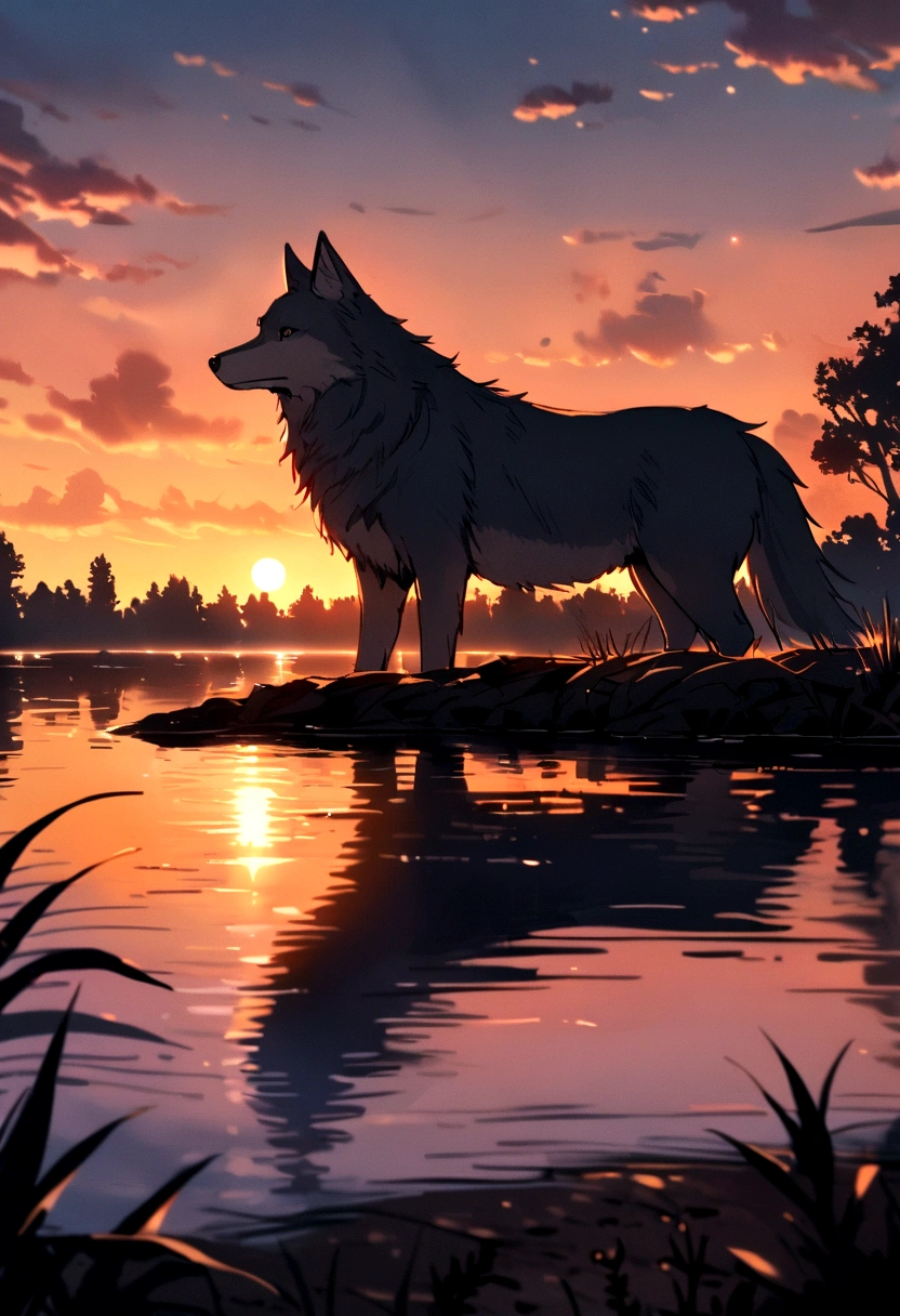 Lone Wolf by the River at Dusk