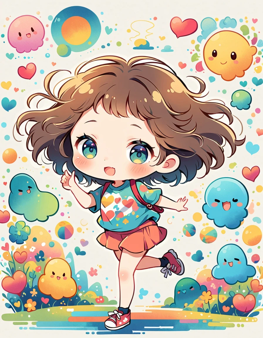 Mai Yoneyama style, Simple Line Initialism,Abstract art,Urban Background, colorful hearts ,(((The most beautiful girl of all time))), (((chibi))), (((Cute amoeba))), jogging