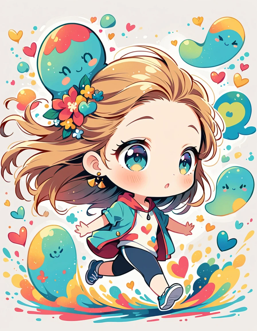 Mai Yoneyama style, Simple Line Initialism,Abstract art,Urban Background, colorful hearts ,(((The most beautiful girl of all time))), (((chibi))), (((Cute amoeba))), jogging