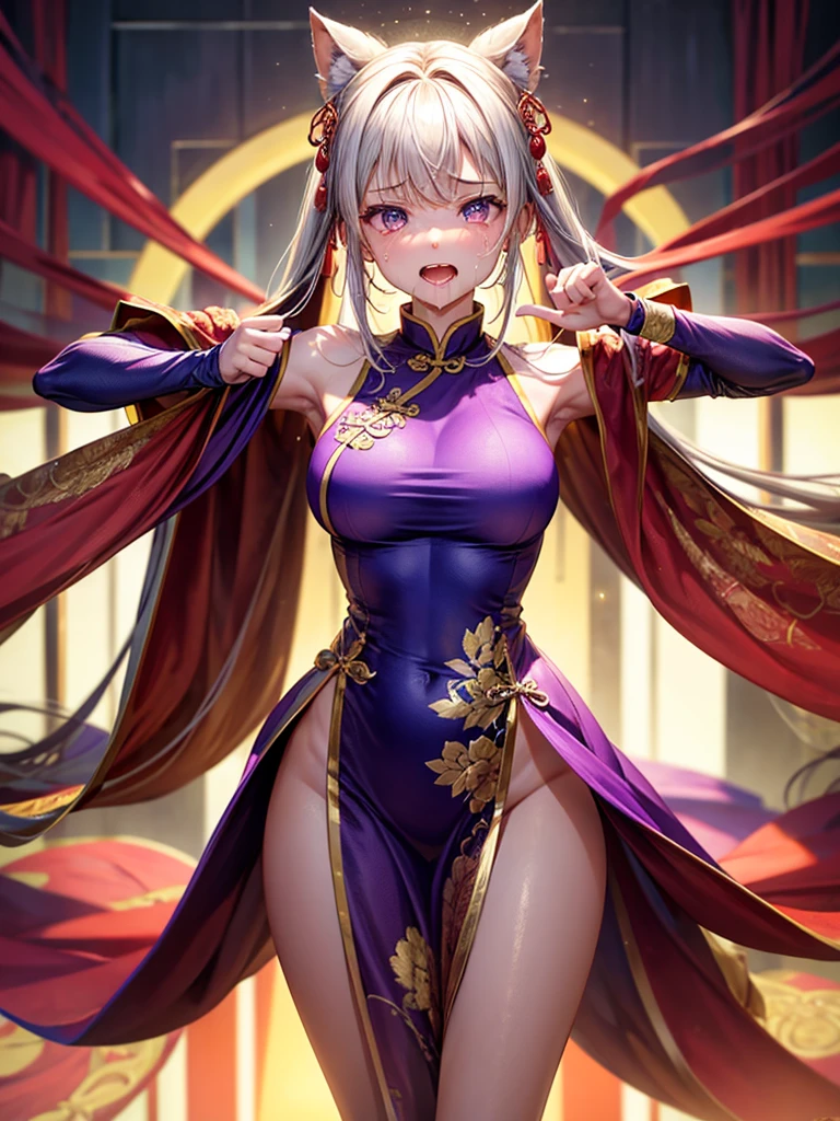 balance:1.2 Are standing_Split, Are standing_upon_upone_foot, foot_up Holding foot, highest quality, highly detailed, faint lips,cinematic lighting、cute、cute、thighs、nipple、pussy、Ahegao、sticking out tongue、Completely naked、big breasts、Plump body、big breasts、big breasts