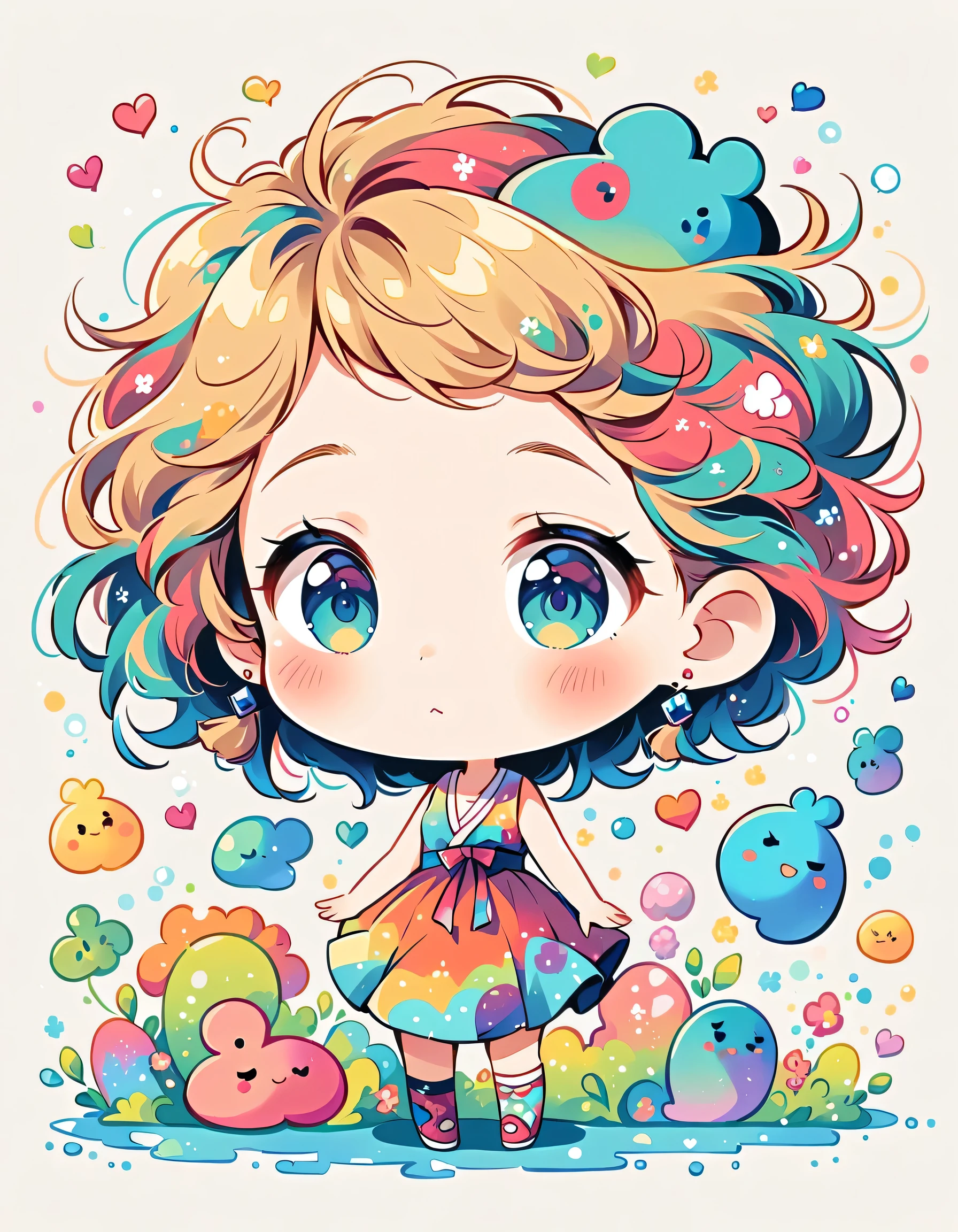 Mai Yoneyama style, Simple Line Initialism,Abstract art,Urban Background, colorful hearts ,(((The most beautiful girl of all time))), (((chibi))), (((Cute amoeba))), Water Play